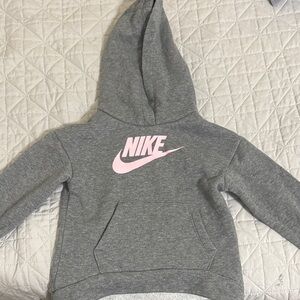 Nike Kids Hoodie in Gray with Pink Logo